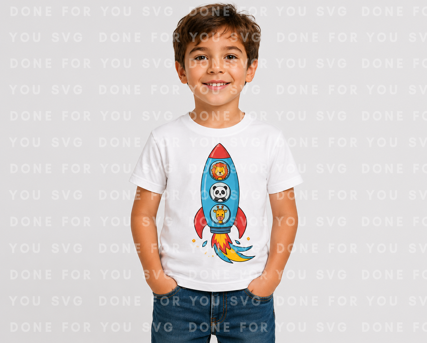 Animal Friends Rocket Ship Kids T-Shirt Design – Digital Download