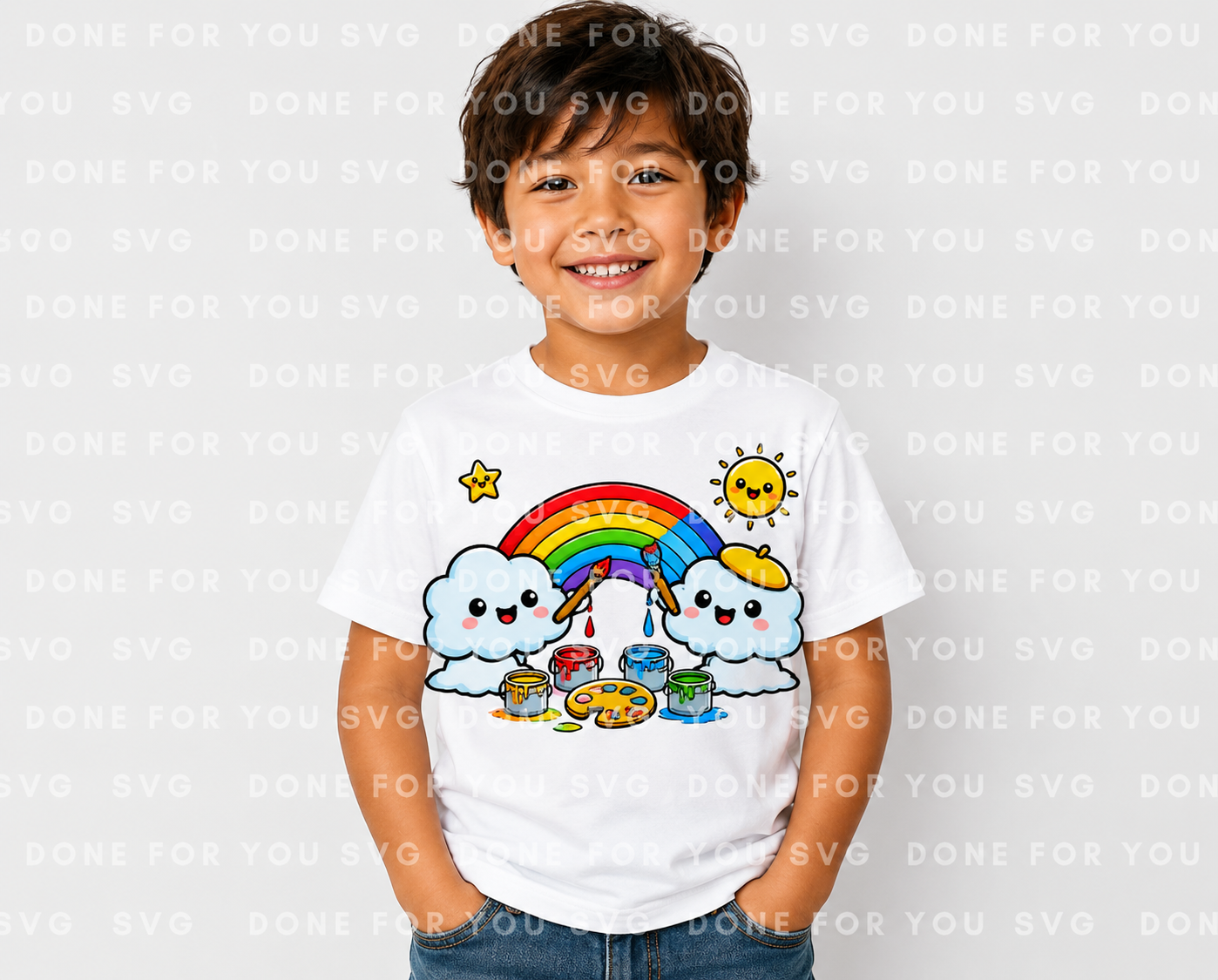 Cloud Friends Painting Rainbows Digital Download Design