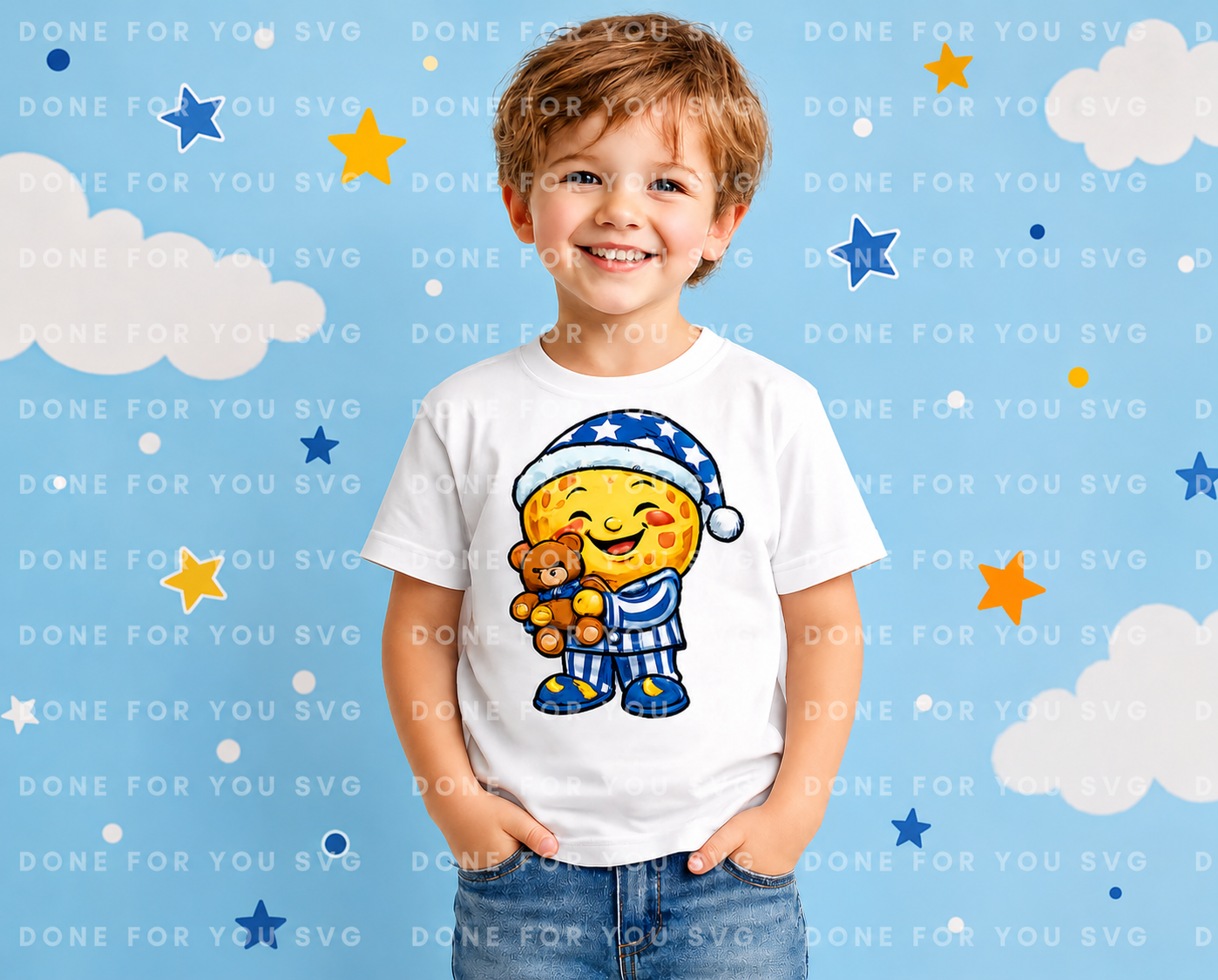 Happy Moon Pajama Bear Kids T-Shirt Design – Digital Download