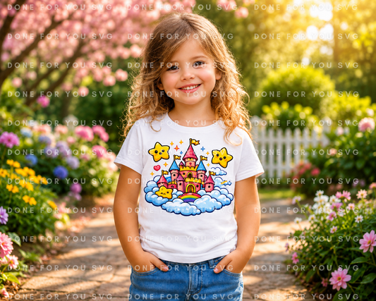 Adorable Castle in the Clouds Kids T-Shirt Design – Digital Download