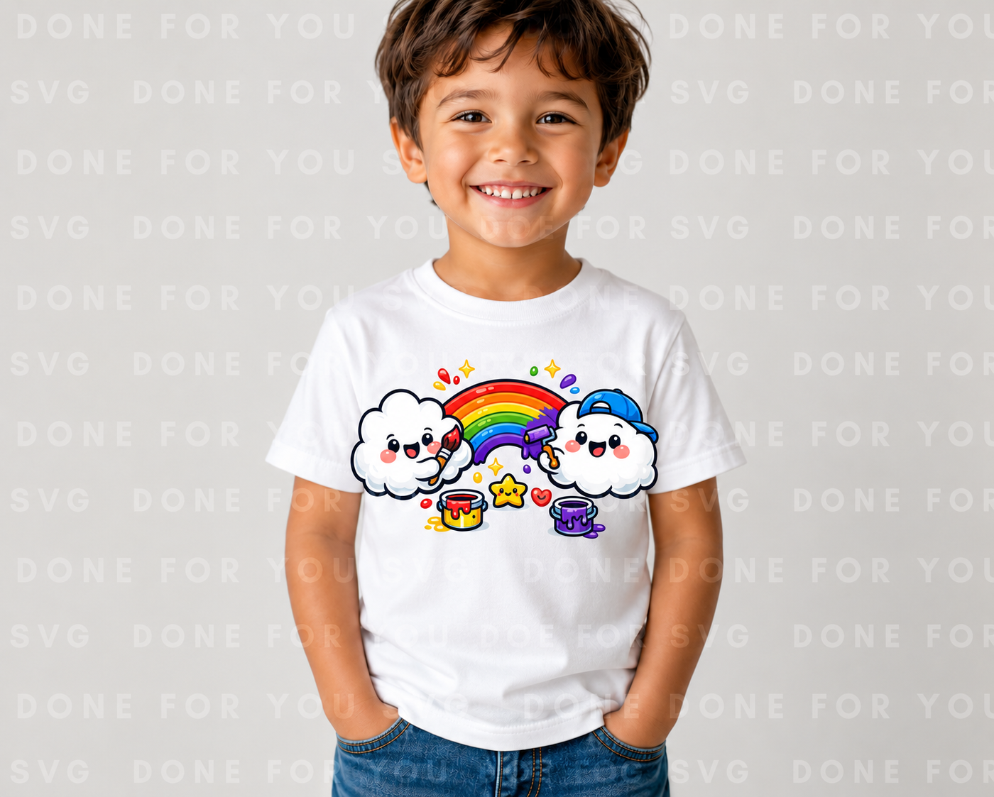 Cute Rainbow Cloud Friends Digital Download Design