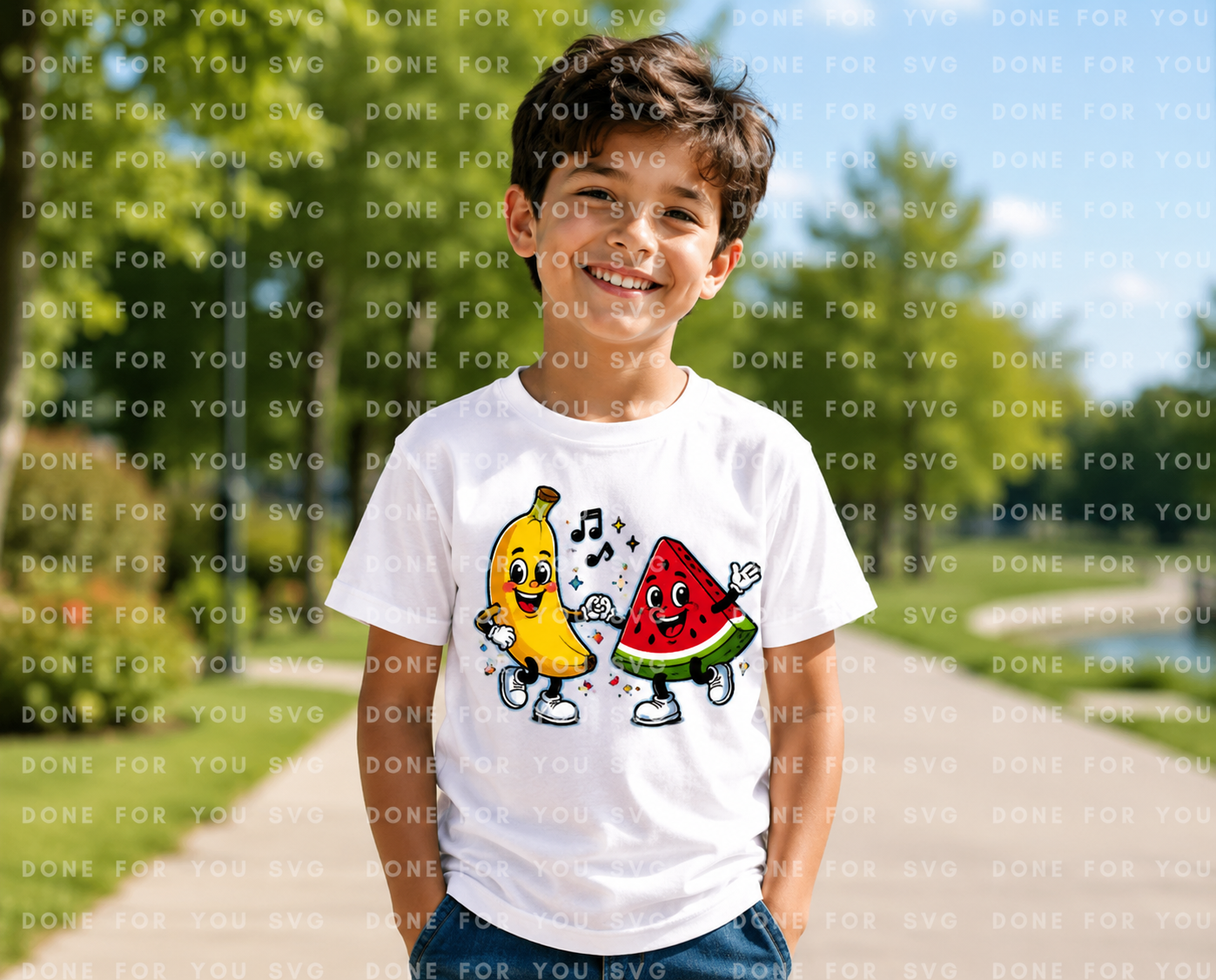 Cute Banana & Watermelon Dancing Together Kids T-Shirt Design – Digital Download