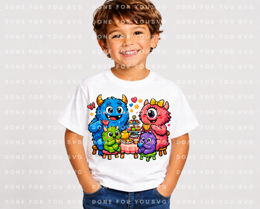 Cute Monster Family Tea Party Digital Download Design