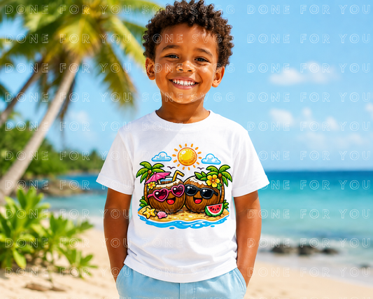 Cute Smiling Coconut Friends – Digital PNG Download