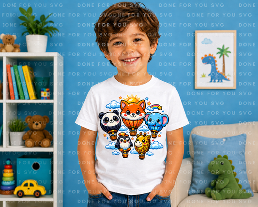 Magical Animal Hot Air Balloons Kids T-Shirt Design – Digital Download