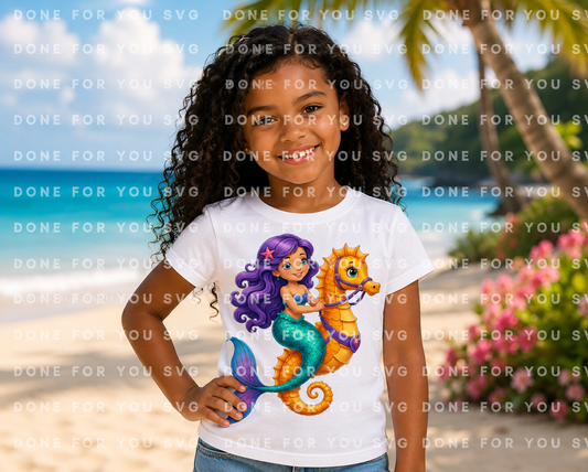 Mermaid Riding a Seahorse – Digital PNG Download