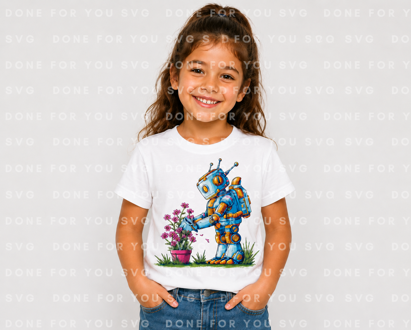 Robot Garden Adventure Kids T-Shirt Design – Digital Download