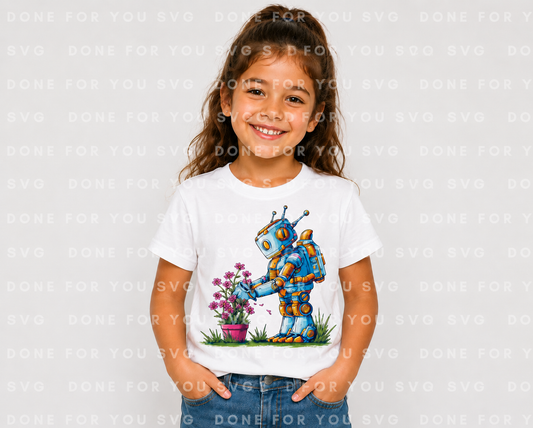 Robot Garden Adventure Kids T-Shirt Design – Digital Download